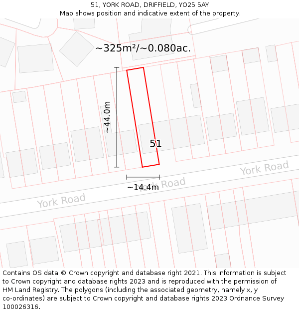 51, YORK ROAD, DRIFFIELD, YO25 5AY: Plot and title map