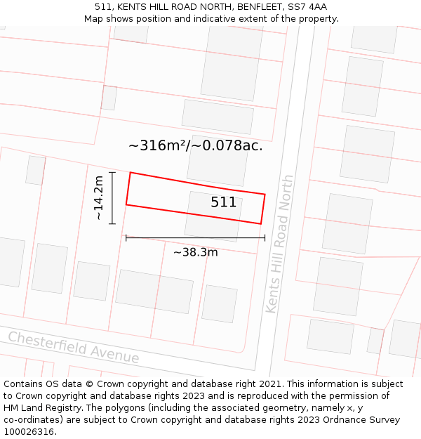 511, KENTS HILL ROAD NORTH, BENFLEET, SS7 4AA: Plot and title map