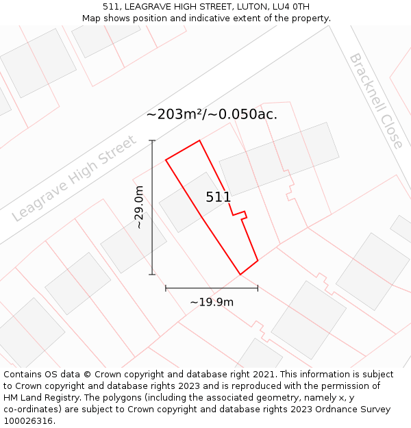 511, LEAGRAVE HIGH STREET, LUTON, LU4 0TH: Plot and title map
