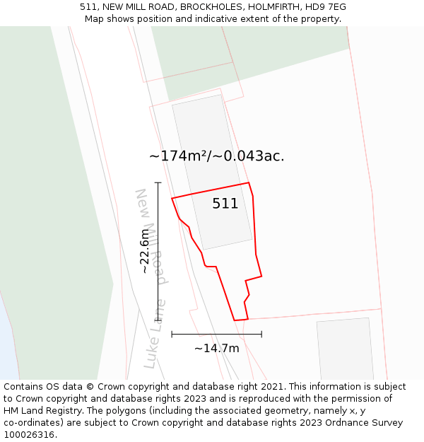 511, NEW MILL ROAD, BROCKHOLES, HOLMFIRTH, HD9 7EG: Plot and title map