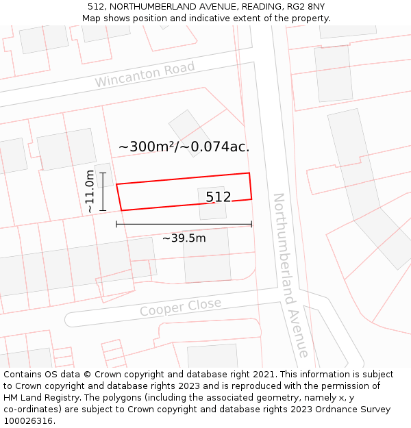 512, NORTHUMBERLAND AVENUE, READING, RG2 8NY: Plot and title map