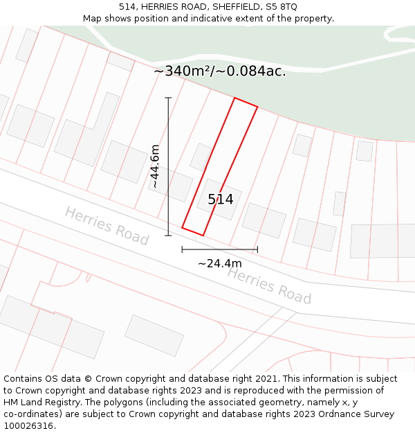 514, HERRIES ROAD, SHEFFIELD, S5 8TQ: Plot and title map