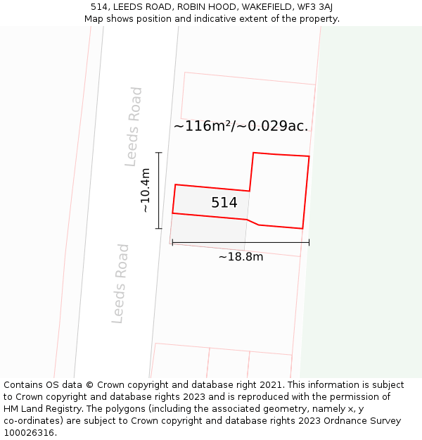 514, LEEDS ROAD, ROBIN HOOD, WAKEFIELD, WF3 3AJ: Plot and title map