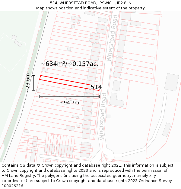 514, WHERSTEAD ROAD, IPSWICH, IP2 8LN: Plot and title map