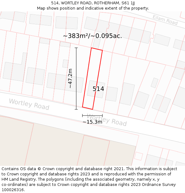 514, WORTLEY ROAD, ROTHERHAM, S61 1JJ: Plot and title map