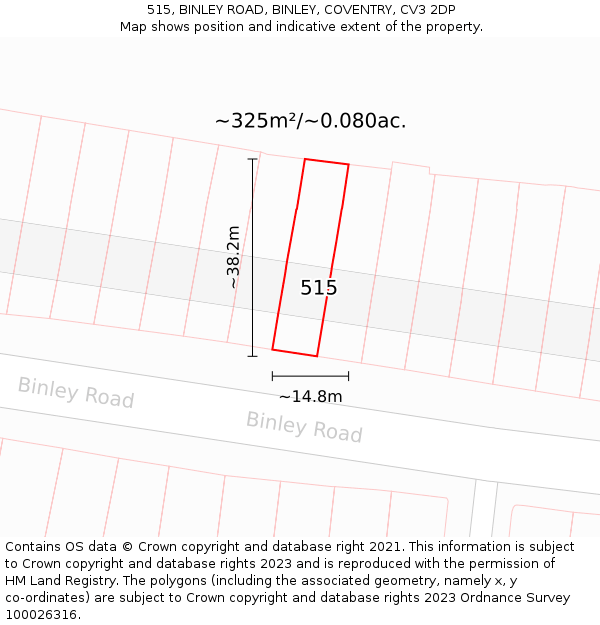 515, BINLEY ROAD, BINLEY, COVENTRY, CV3 2DP: Plot and title map