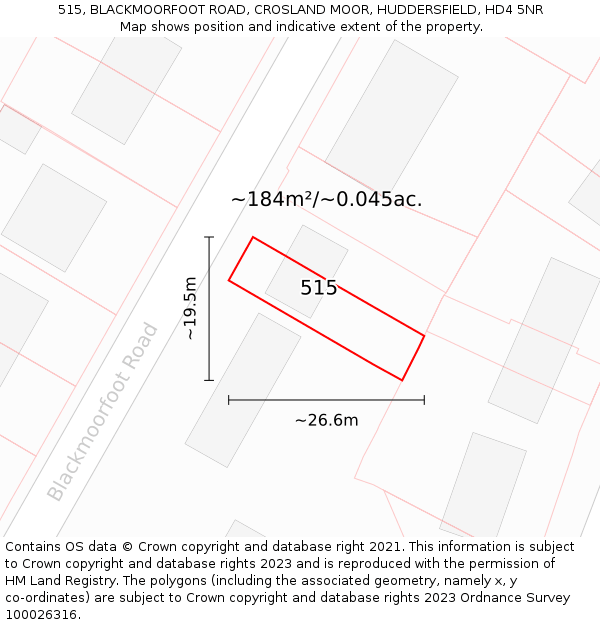 515, BLACKMOORFOOT ROAD, CROSLAND MOOR, HUDDERSFIELD, HD4 5NR: Plot and title map