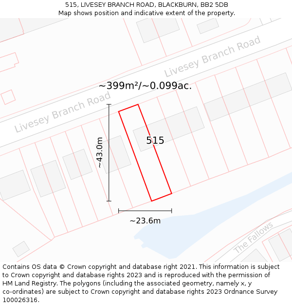 515, LIVESEY BRANCH ROAD, BLACKBURN, BB2 5DB: Plot and title map