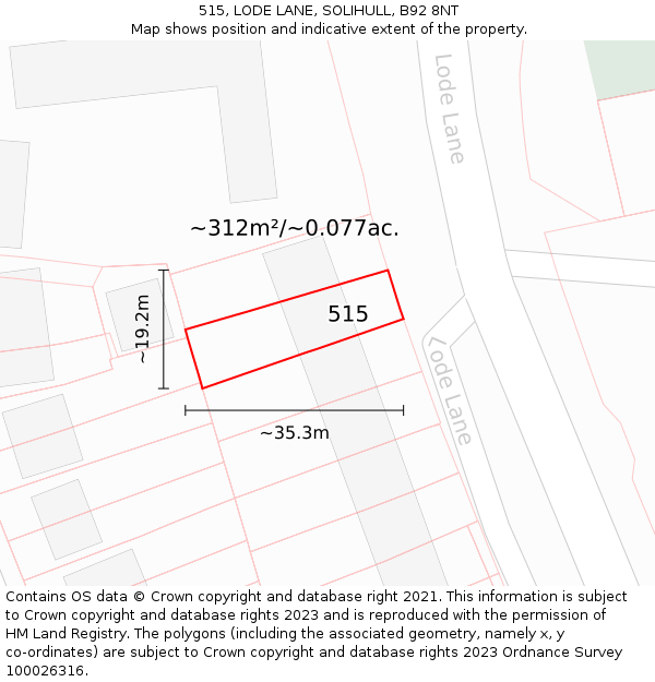 515, LODE LANE, SOLIHULL, B92 8NT: Plot and title map