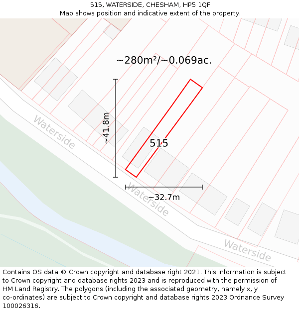 515, WATERSIDE, CHESHAM, HP5 1QF: Plot and title map