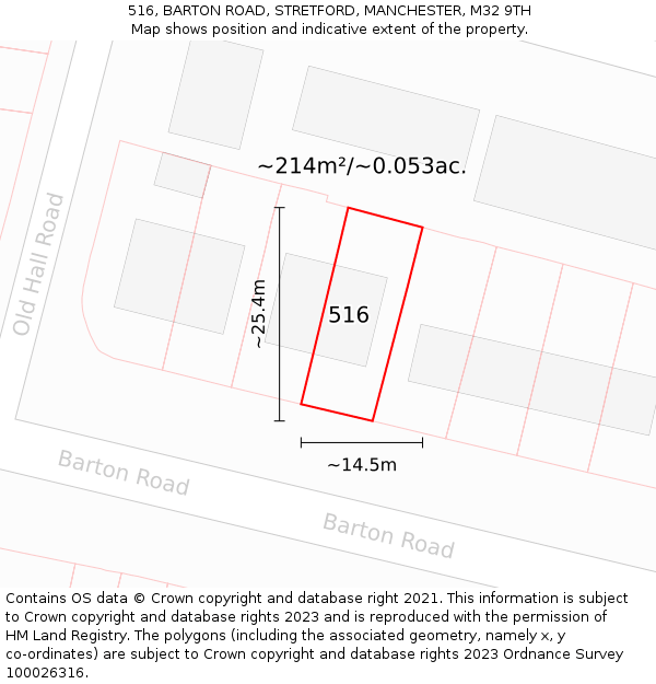 516, BARTON ROAD, STRETFORD, MANCHESTER, M32 9TH: Plot and title map