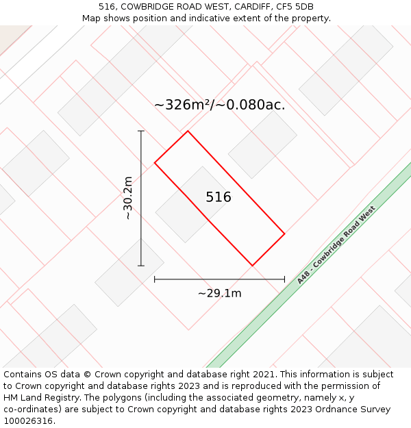 516, COWBRIDGE ROAD WEST, CARDIFF, CF5 5DB: Plot and title map