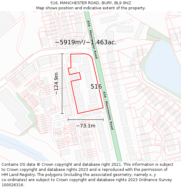 516, MANCHESTER ROAD, BURY, BL9 9NZ: Plot and title map