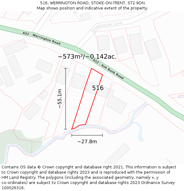 516, WERRINGTON ROAD, STOKE-ON-TRENT, ST2 9DN: Plot and title map