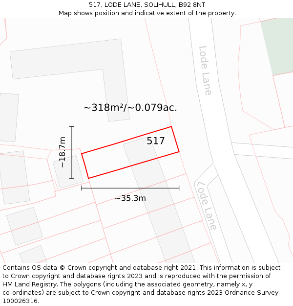 517, LODE LANE, SOLIHULL, B92 8NT: Plot and title map
