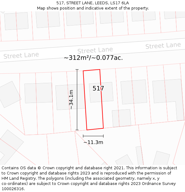 517, STREET LANE, LEEDS, LS17 6LA: Plot and title map