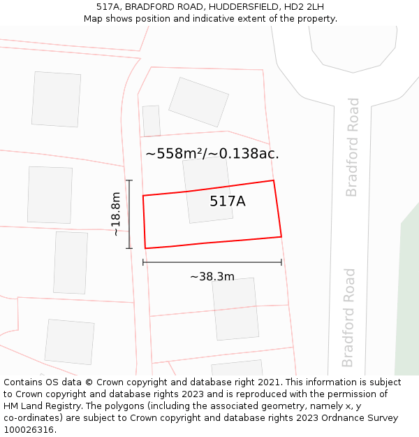 517A, BRADFORD ROAD, HUDDERSFIELD, HD2 2LH: Plot and title map