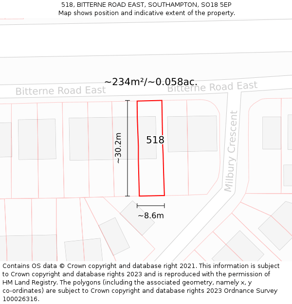 518, BITTERNE ROAD EAST, SOUTHAMPTON, SO18 5EP: Plot and title map