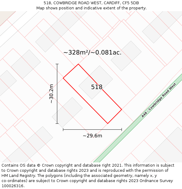 518, COWBRIDGE ROAD WEST, CARDIFF, CF5 5DB: Plot and title map