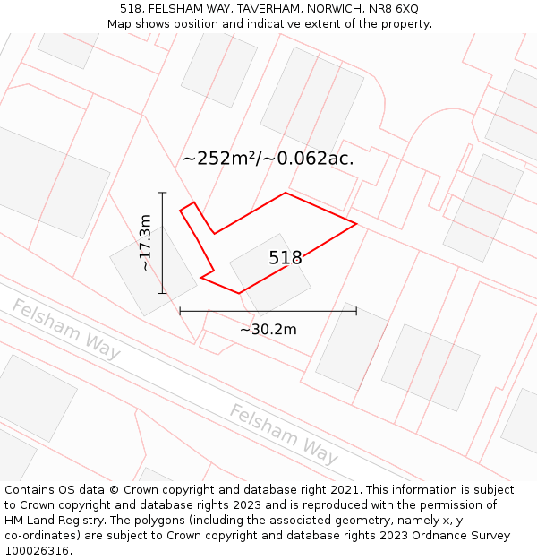 518, FELSHAM WAY, TAVERHAM, NORWICH, NR8 6XQ: Plot and title map