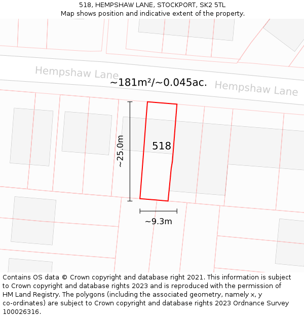 518, HEMPSHAW LANE, STOCKPORT, SK2 5TL: Plot and title map