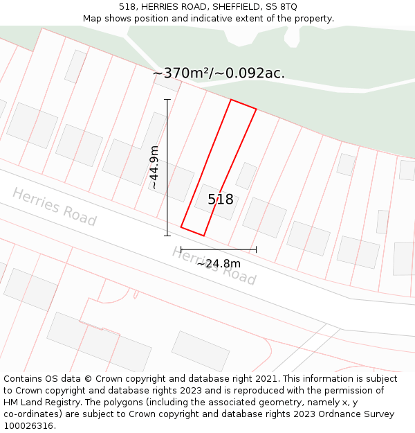 518, HERRIES ROAD, SHEFFIELD, S5 8TQ: Plot and title map