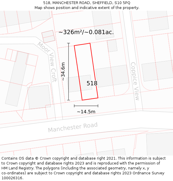 518, MANCHESTER ROAD, SHEFFIELD, S10 5PQ: Plot and title map