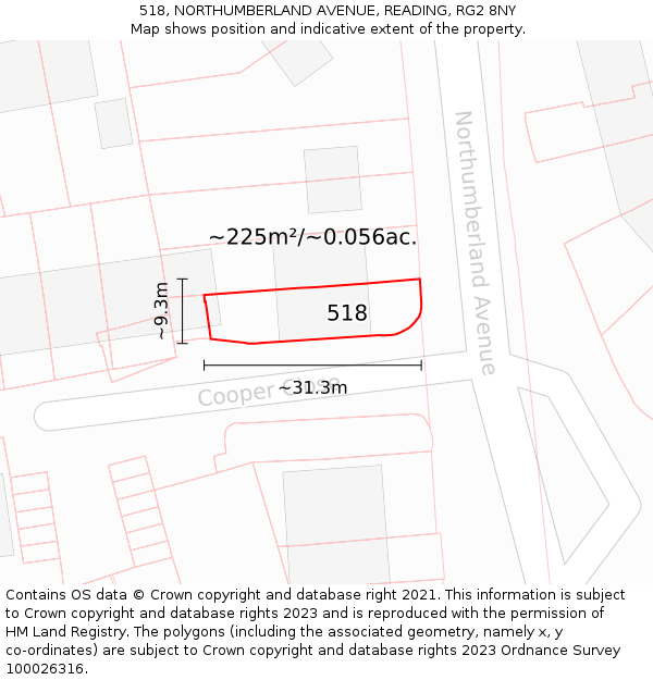 518, NORTHUMBERLAND AVENUE, READING, RG2 8NY: Plot and title map