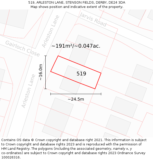 519, ARLESTON LANE, STENSON FIELDS, DERBY, DE24 3DA: Plot and title map