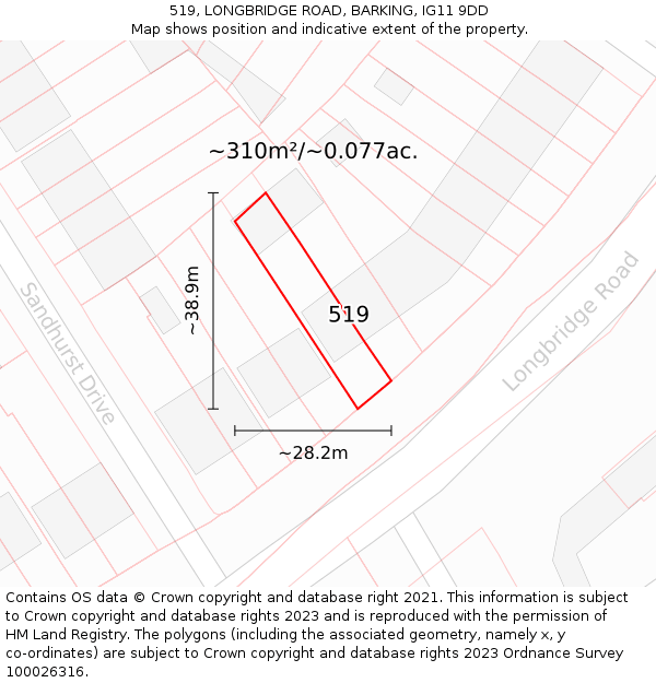 519, LONGBRIDGE ROAD, BARKING, IG11 9DD: Plot and title map