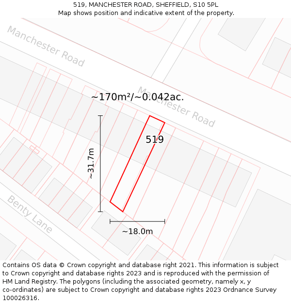 519, MANCHESTER ROAD, SHEFFIELD, S10 5PL: Plot and title map
