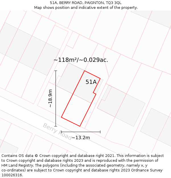 51A, BERRY ROAD, PAIGNTON, TQ3 3QL: Plot and title map
