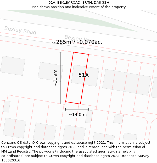 51A, BEXLEY ROAD, ERITH, DA8 3SH: Plot and title map