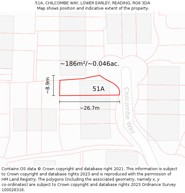 51A, CHILCOMBE WAY, LOWER EARLEY, READING, RG6 3DA: Plot and title map