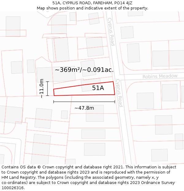 51A, CYPRUS ROAD, FAREHAM, PO14 4JZ: Plot and title map