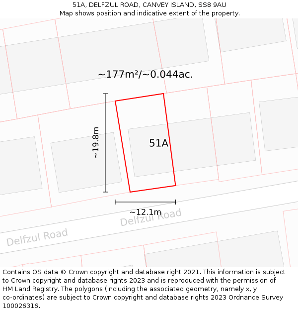 51A, DELFZUL ROAD, CANVEY ISLAND, SS8 9AU: Plot and title map