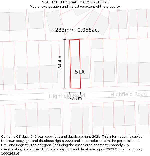 51A, HIGHFIELD ROAD, MARCH, PE15 8PE: Plot and title map