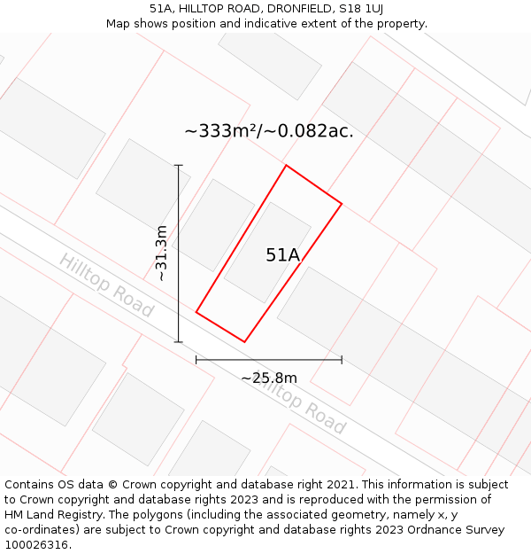 51A, HILLTOP ROAD, DRONFIELD, S18 1UJ: Plot and title map