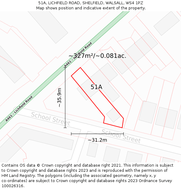 51A, LICHFIELD ROAD, SHELFIELD, WALSALL, WS4 1PZ: Plot and title map