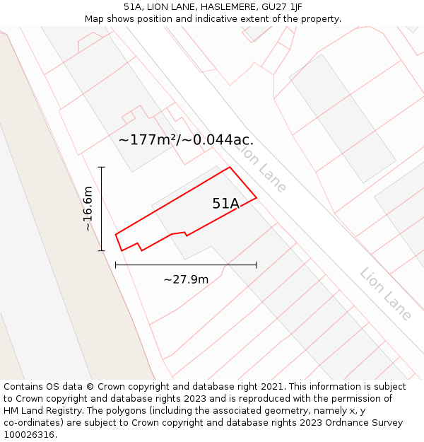 51A, LION LANE, HASLEMERE, GU27 1JF: Plot and title map