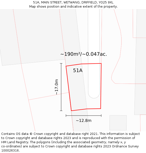 51A, MAIN STREET, WETWANG, DRIFFIELD, YO25 9XL: Plot and title map
