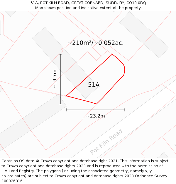 51A, POT KILN ROAD, GREAT CORNARD, SUDBURY, CO10 0DQ: Plot and title map