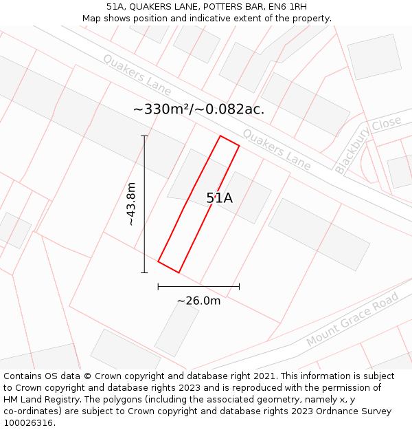 51A, QUAKERS LANE, POTTERS BAR, EN6 1RH: Plot and title map