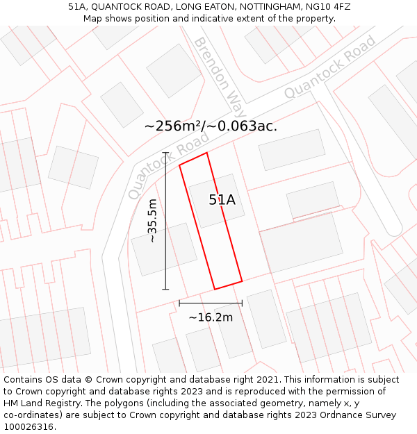51A, QUANTOCK ROAD, LONG EATON, NOTTINGHAM, NG10 4FZ: Plot and title map