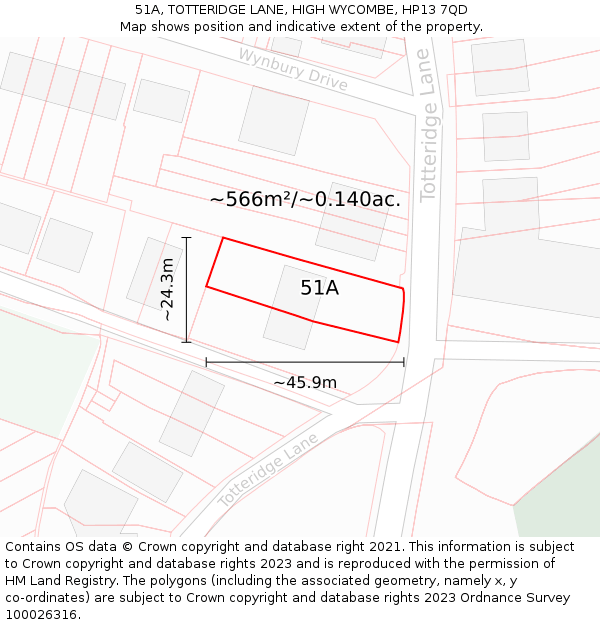 51A, TOTTERIDGE LANE, HIGH WYCOMBE, HP13 7QD: Plot and title map