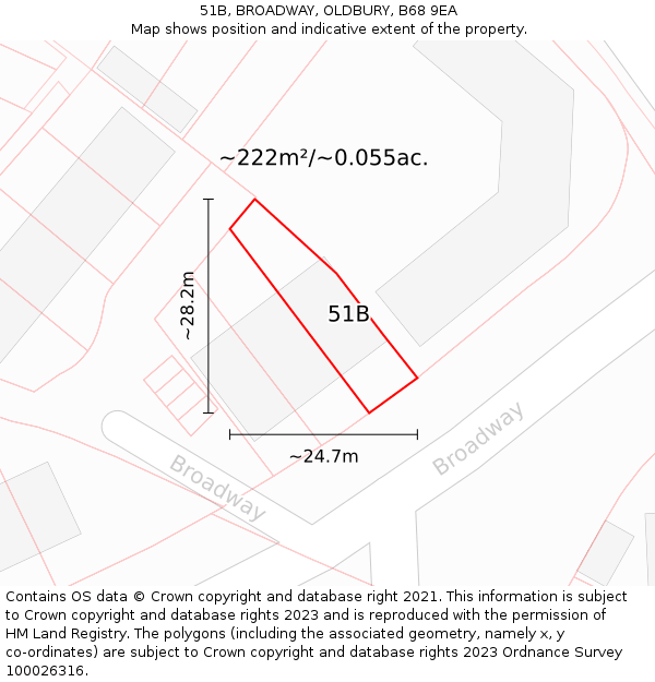 51B, BROADWAY, OLDBURY, B68 9EA: Plot and title map