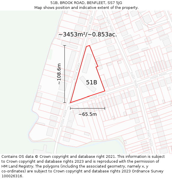 51B, BROOK ROAD, BENFLEET, SS7 5JG: Plot and title map