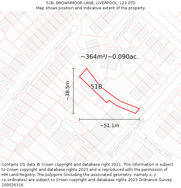 51B, BROWNMOOR LANE, LIVERPOOL, L23 0TD: Plot and title map