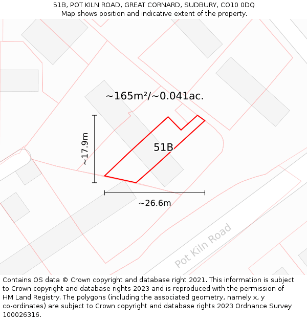 51B, POT KILN ROAD, GREAT CORNARD, SUDBURY, CO10 0DQ: Plot and title map