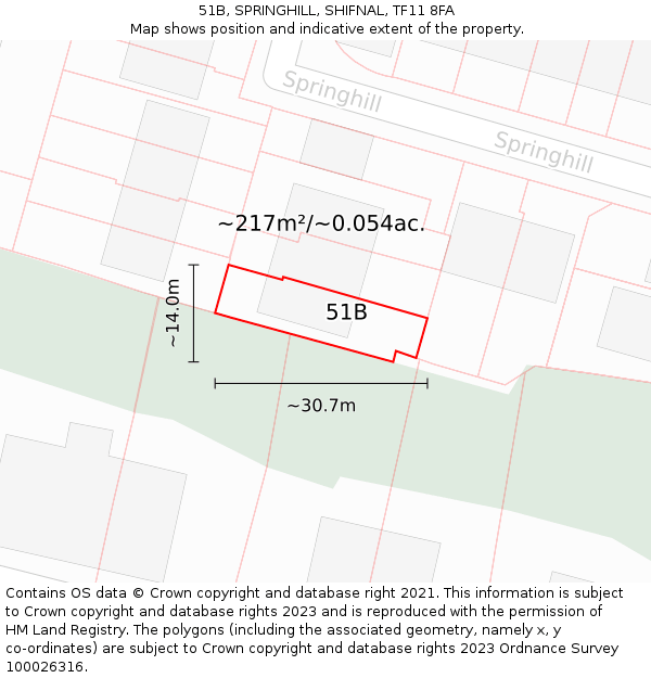 51B, SPRINGHILL, SHIFNAL, TF11 8FA: Plot and title map